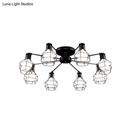 Vintage Wire Framed Metal Ceiling Lights With Adjustable Heads For Bedroom - Available In 3/5/8 And