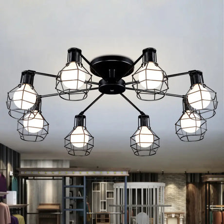 Vintage Wire Framed Metal Ceiling Lights With Adjustable Heads For Bedroom - Available In 3/5/8 And