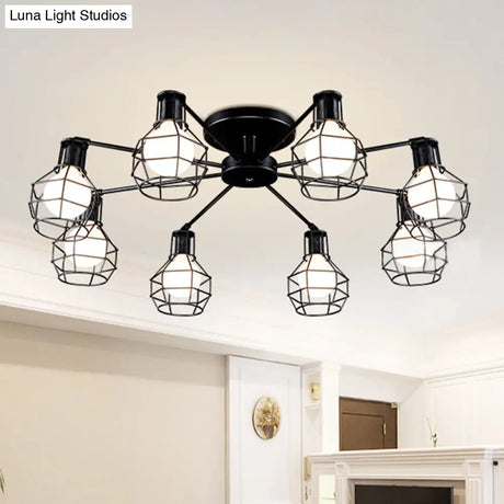 Vintage Wire Framed Metal Ceiling Lights With Adjustable Heads For Bedroom - Available In 3/5/8 And