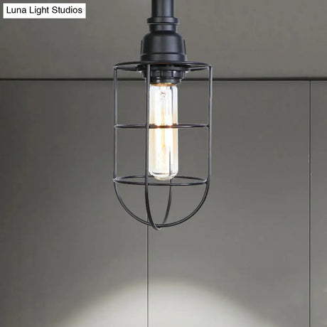 Vintage Wire Guard Ceiling Light For Corridors - Black/Bronze Semi-Flush Mount With 1 Bulb