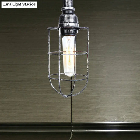 Vintage Wire Guard Ceiling Light For Corridors - Black/Bronze Semi-Flush Mount With 1 Bulb