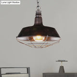Vintage Wire Guard Pendant Light With Barn Shade - 10’/14’/18’ Wide Black/Bronze/Rust Metal