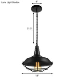 Vintage Wire Guard Pendant Light With Barn Shade - 10’/14’/18’ Wide Black/Bronze/Rust Metal