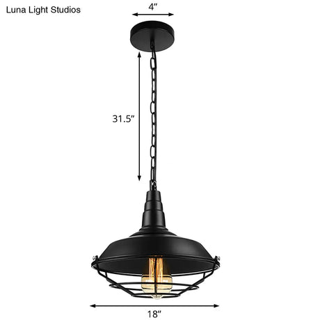 Vintage Wire Guard Pendant Light With Barn Shade - 10’/14’/18’ Wide Black/Bronze/Rust Metal