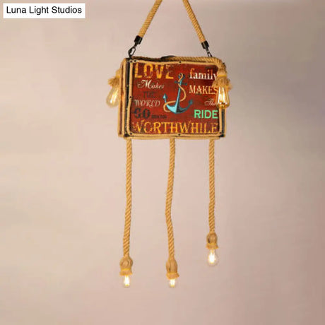 Vintage Wood Chandelier Pendant Light With Four Bulbs In Beige For Coffee Shop