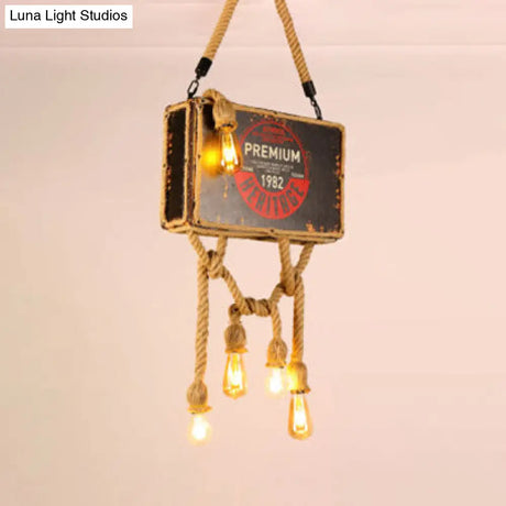 Vintage Wood Chandelier Pendant Light With Four Bulbs In Beige For Coffee Shop