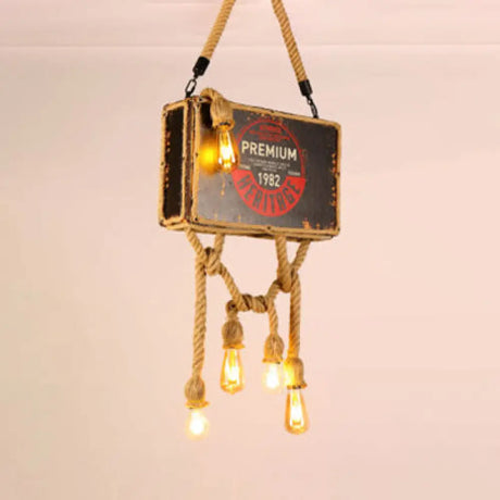 Vintage Wood Chandelier Pendant Light With Four Bulbs In Beige For Coffee Shop / C