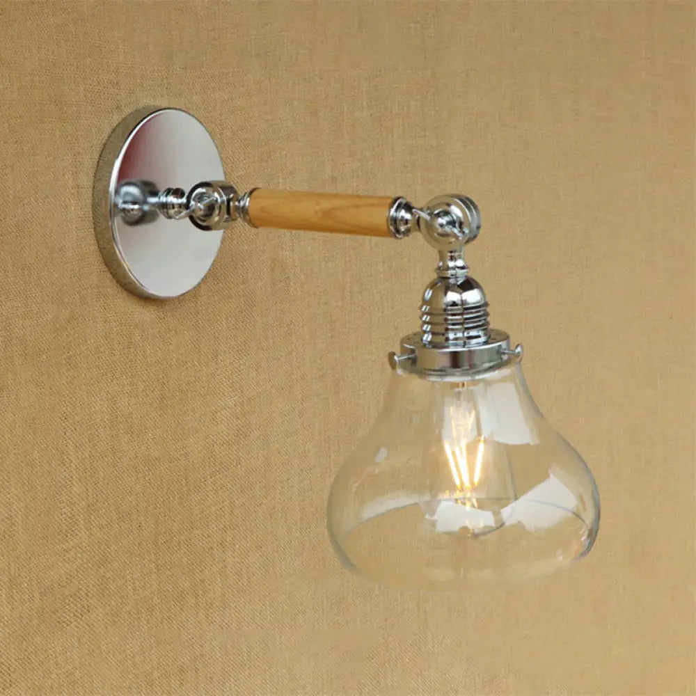 Vintage Wood Sconce Light With Clear Glass Pear For Living Room - 8/4/6 L Wooden Arm / 4