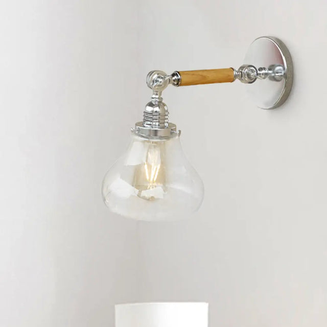 Vintage Wood Sconce Light With Clear Glass Pear For Living Room - 8/4/6 L Wooden Arm