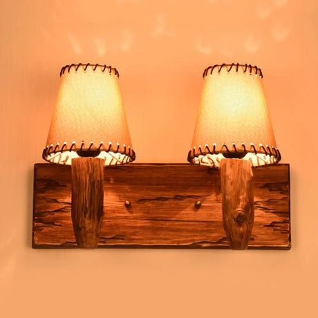 Vintage Wood Wall Mounted Sconce Light 1/2 Lights Fabric Shade - Ideal For Dining Room 2 /