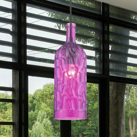 Vintage Yellow/Brown Glass Pendant Light With Dimpled Bottle Shade - 1-Light Fixture For Living