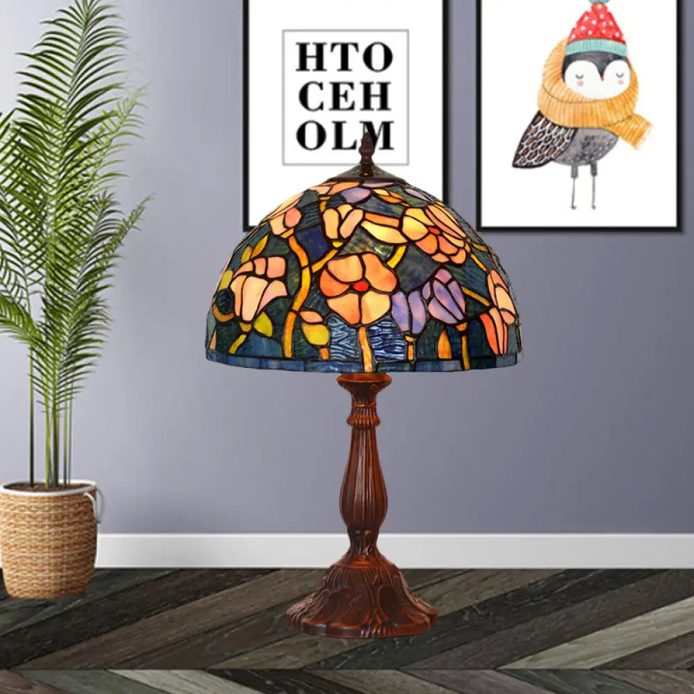 Virginie - 1-Light 1-Light chen Table Lamp Tiffany Bronze Night Light with Flower Stained Glass Shade Bronze
