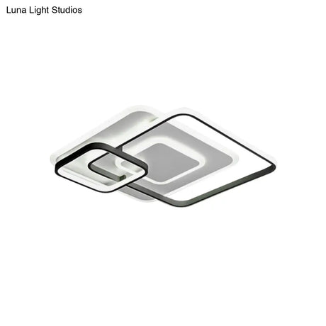 W Hotel Led Flush Mount Light - Modern White Ceiling Lamp Stacking Square Acrylic Frame Warm/White