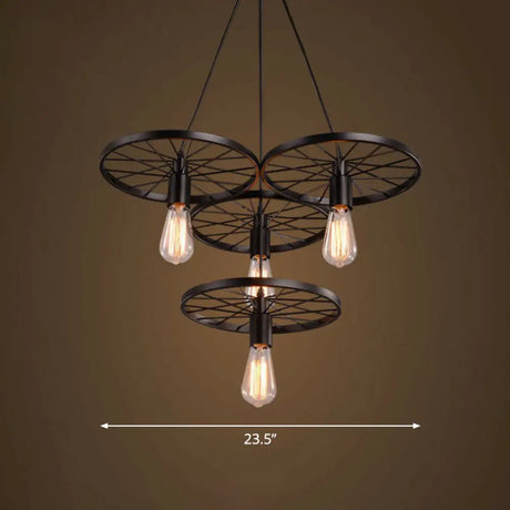 Wagon Wheel Cast Iron Chandelier Pendant Light For Dining Room - Loft Style 4 / Black