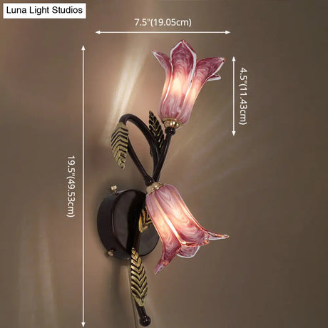 Wall Mounted Flower Lamp - 2-Light Vanity Sconce In Idyllic Style For Bathrooms