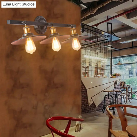 Warehouse Style Iron Wall Lamp With Flared Shade In Black - 3 Lights Perfect For Coffee Shops