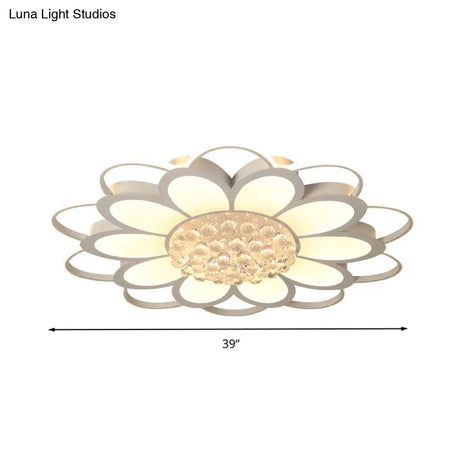 Warm/White/3 Color Led Crystal Flush Light - Simple White Floral Living Room Mount Lamp Multiple