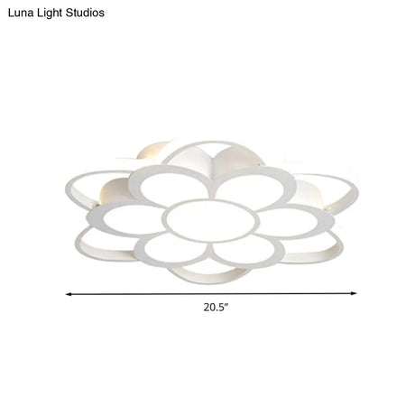 Warm/White/3 Color Led Crystal Flush Light - Simple White Floral Living Room Mount Lamp Multiple