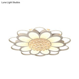 Warm/White/3 Color Led Crystal Flush Light - Simple White Floral Living Room Mount Lamp Multiple