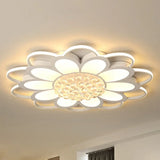 Warm/White/3 Color Led Crystal Flush Light - Simple White Floral Living Room Mount Lamp Multiple