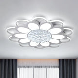 Warm/White/3 Color Led Crystal Flush Light - Simple White Floral Living Room Mount Lamp Multiple