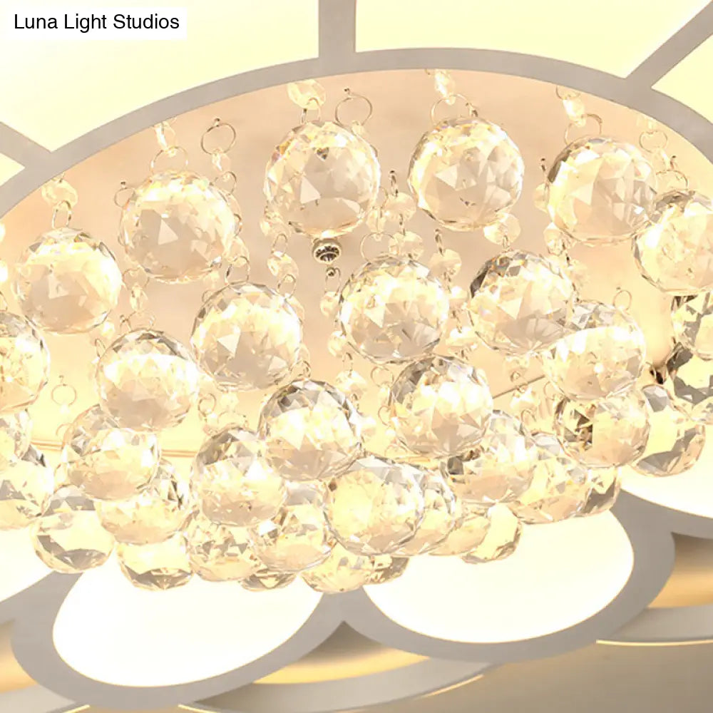 Warm/White/3 Color Led Crystal Flush Light - Simple White Floral Living Room Mount Lamp Multiple