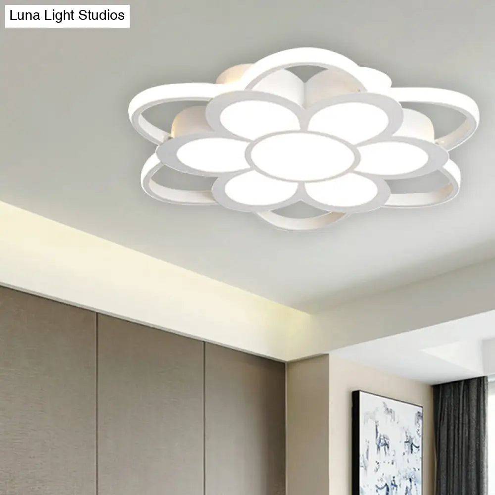 Warm/White/3 Color Led Crystal Flush Light - Simple White Floral Living Room Mount Lamp Multiple