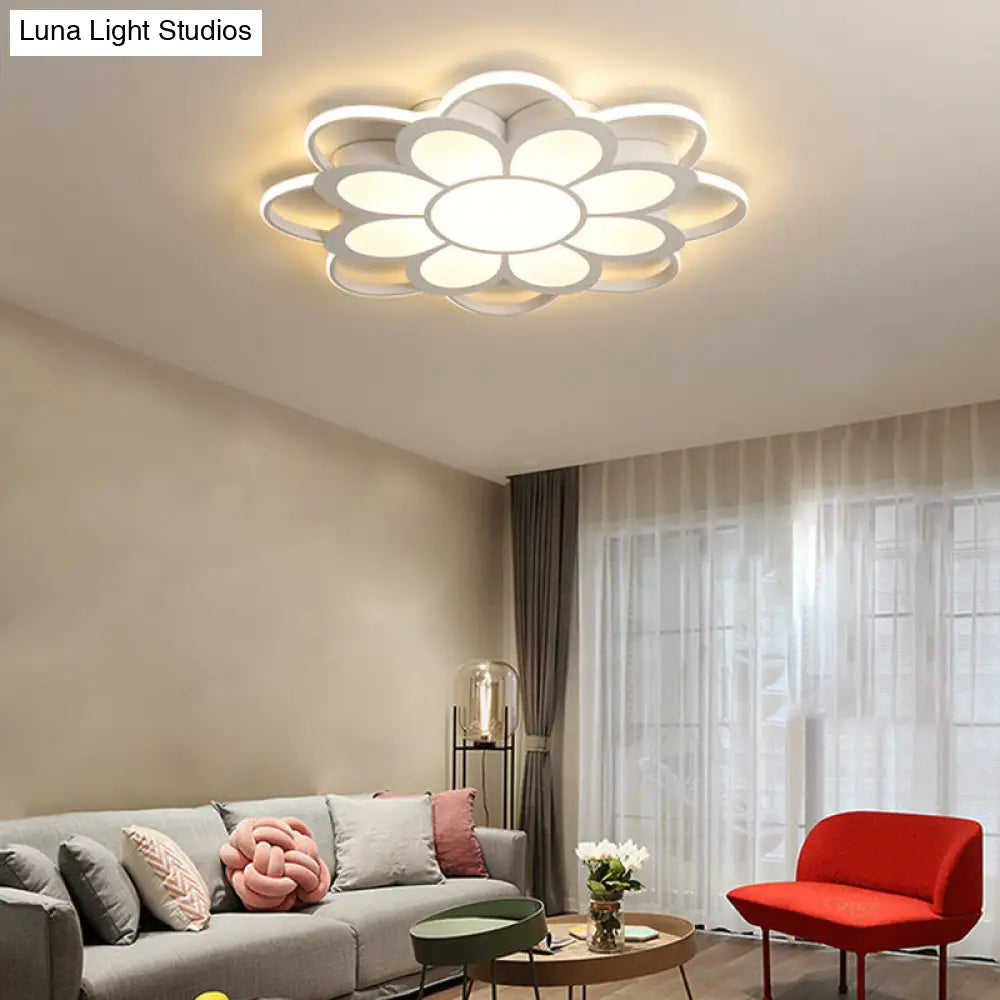 Warm/White/3 Color Led Crystal Flush Light - Simple White Floral Living Room Mount Lamp Multiple