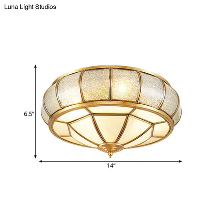 Water Glass Brass Circle Flush Mount Ceiling Light Fixture For Hallway - 3/4/6 Bulbs