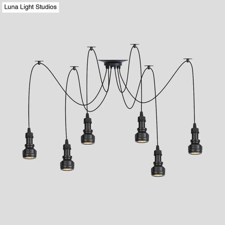 Water Pipe Multi Light Chandelier - Farmhouse-Style Black Iron Swag Led Pendant