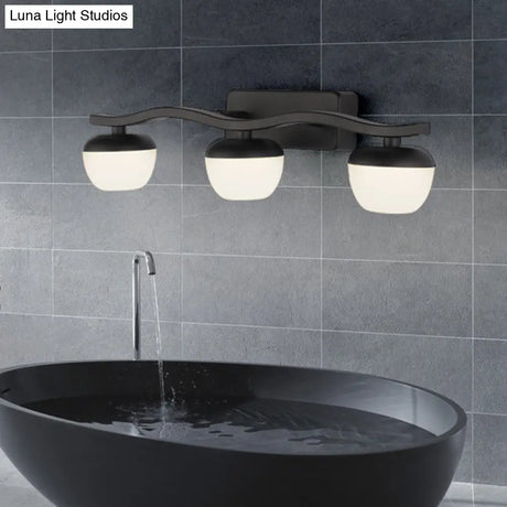 Wave Design Black Acrylic 3-Head Vanity Lamp For Contemporary Bedroom Wall Lighting