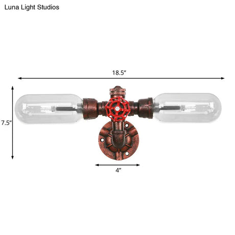 Weathered Copper 2-Light Industrial Sconce With Clear Glass Oval Shade - Wall Lighting Fixture