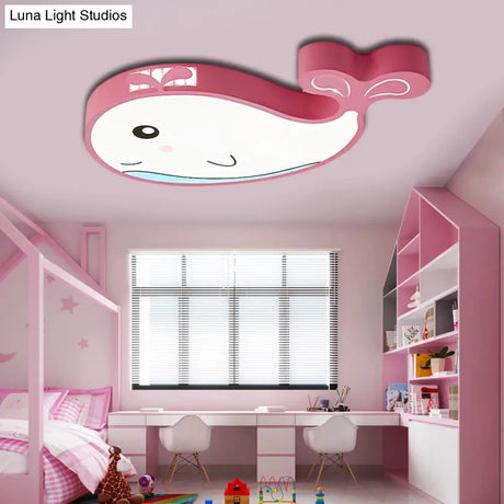 Whale Flush Mount Led Light For Kids’ Bedroom In Blue/Pink