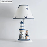 Whimsical Lighthouse Table Lamp - Boy/Girl Cartoon Resin Night Stand Light (White/Blue 1 Light)