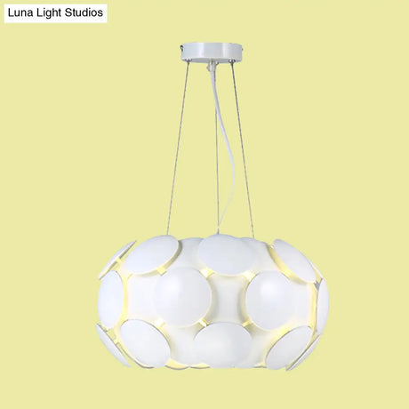 White Acrylic Circle Pendant Chandelier With Drum Design - Modern 3-Light Ceiling Lamp For