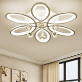 White Acrylic Floral Flush Mount Led Ceiling Light With Crystal Ball - Modernist Fixture For Bedroom