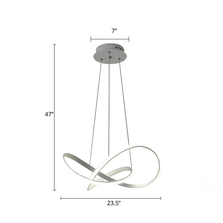 White Acrylic Led Cycle Chandelier Pendant For Dining Room - Decorative Ceiling Light / 23.5’