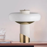 White And Gold Led Mushroom Table Lamp - Modern Metallic Lighting For Bedroom Or Small Desk