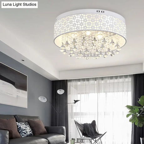 White Angel/Crystal Bead Flush Mount Led Bedroom Light - Simple Metal Design Multiple Sizes