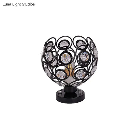 White/Black Domed Flush Mount Light With Crystal Bead Accent - Modern Metal Ceiling For Kitchen