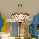 White/Blue Glass Baroque Ceiling Lamp - 3 - Light Semi Mount Lighting Bowl For Living Room White