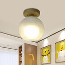 White Crackled Glass Foyer Flush Mount Ceiling Light Globe Fixture