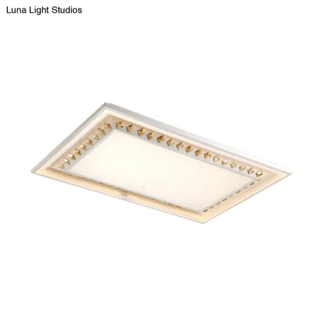 White Crystal Led Ceiling Light Fixture - Minimalist Rectangular Flush Mount