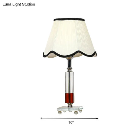 White Crystal Rectangle Nightstand Lamp With Lodge Style - 1 Light Table Fabric Shade