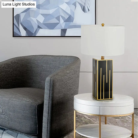 White Cylinder Nightstand Lamp - Fabric Table Light For Living Room