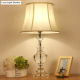 White Fabric Night Lamp With Crystal Base - Elegant Bedroom Table Light 1