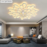 White Flower Flush Ceiling Light - Led Acrylic Lamp With Crystal Ball