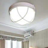 White Geometric Flush Ceiling Mount Light Fixture - Industrial Frosted Glass For Bedroom