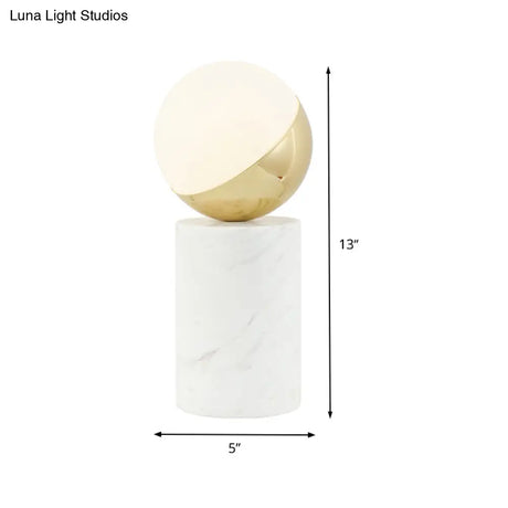 White Glass Desk Lamp With Modern Spherical Task Lighting - Ideal For Living Rooms Or Small Desks