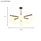 White Glass Globe Chandelier - Traditional Pendant Light With Sunburst Design In Black